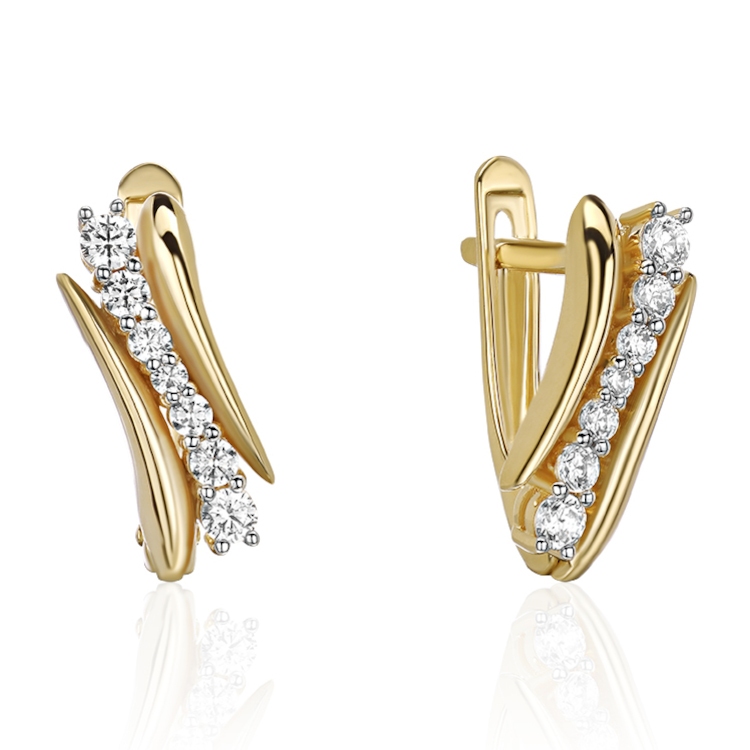 Серьги из желтого золота 585 пробы с фианитами 01С1316818Р