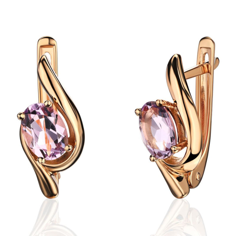 Серьги из красного золота 585 пробы с аметистами 01С3115346-3