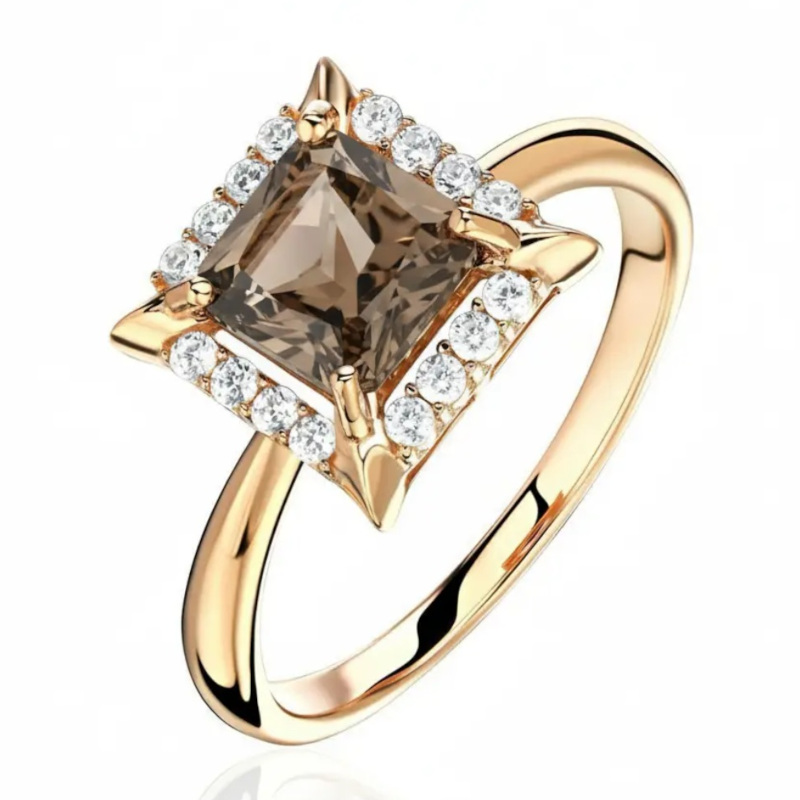 Кольцо из красного золота 585 пробы с раух-топазом и фианитами 01К3116522-4