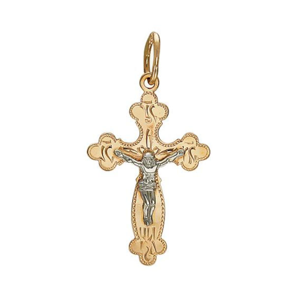 Крест нательный из двух цветов золота 375 пробы без вставок 01Р760696S