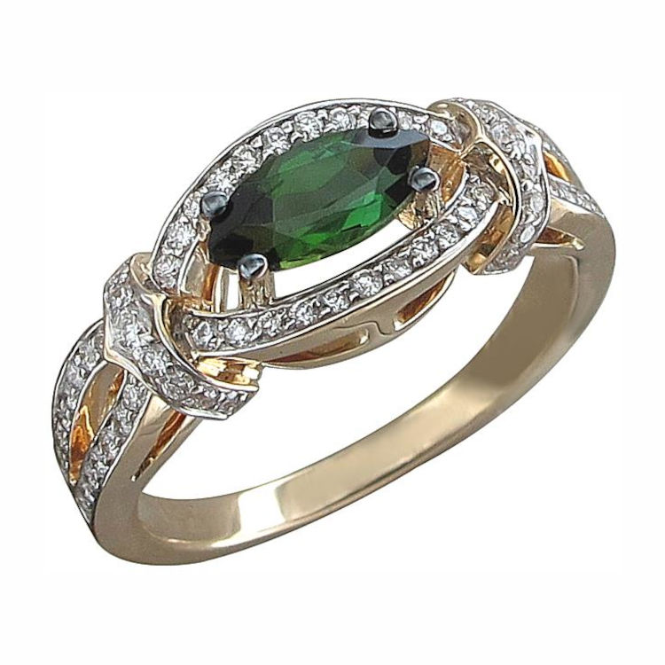 Кольцо из желтого золота 585 пробы с турмалином и бриллиантами 01К637988-6 Кольцо из желтого золота 585 пробы с турмалином и бриллиантами 01К637988-6
