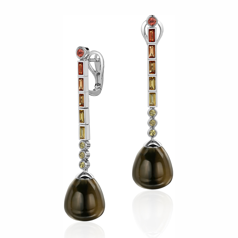 Серьги из белого золота 585 пробы с сапфирами и кварцем 01С5212996-4