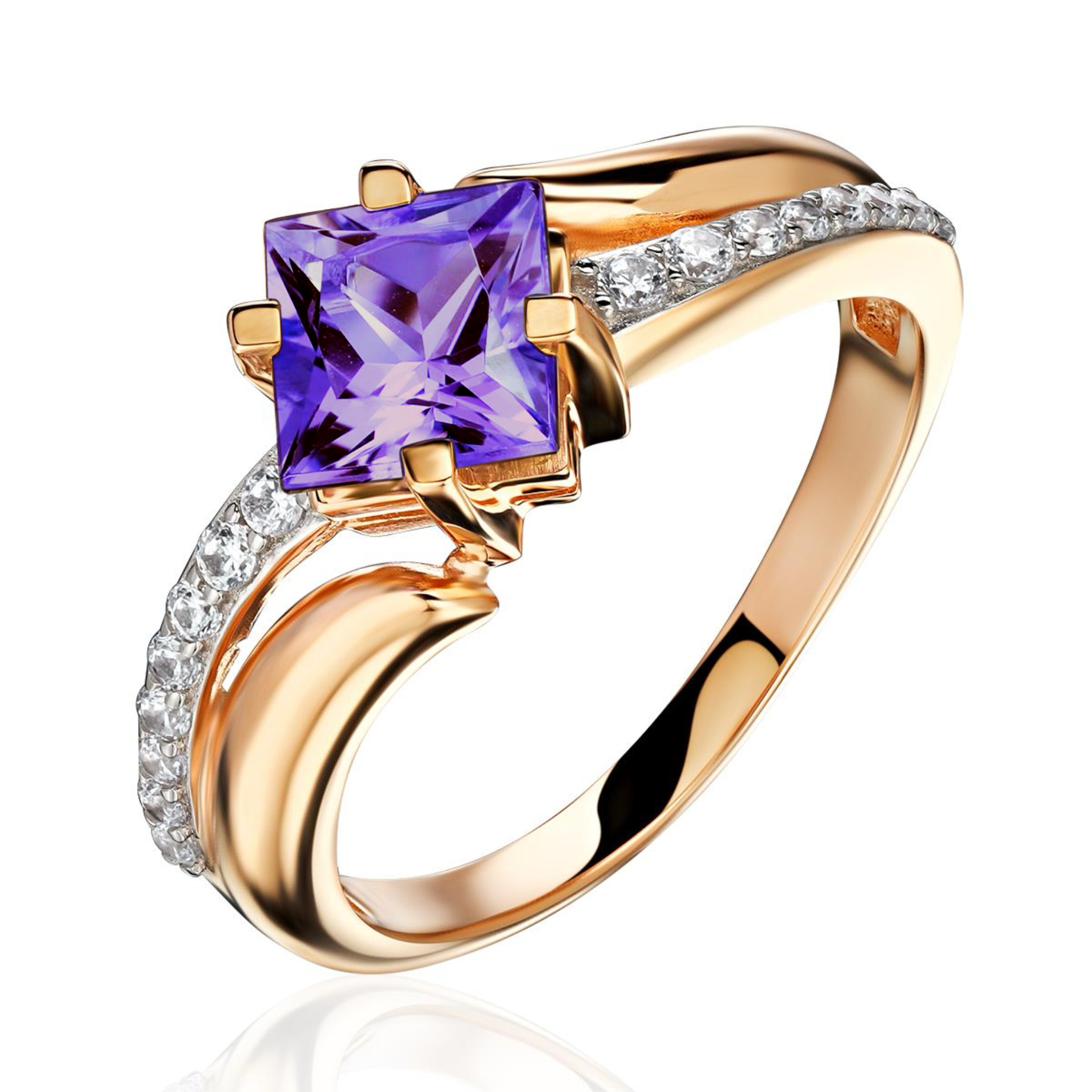 Кольцо из красного золота 585 пробы с аметистом и фианитами 01К3115467Р-2