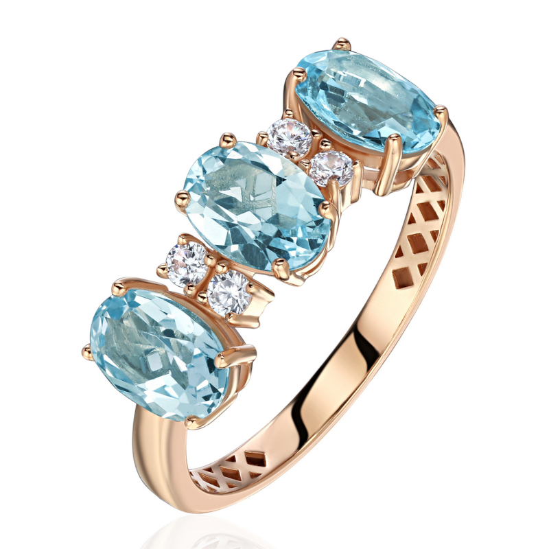 Кольцо из красного золота 585 пробы с топазами и фианитами 01К3116982-1