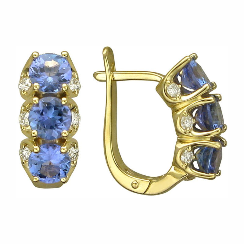 Серьги из желтого золота 585 пробы с танзанитами и бриллиантами 01С6371105-1