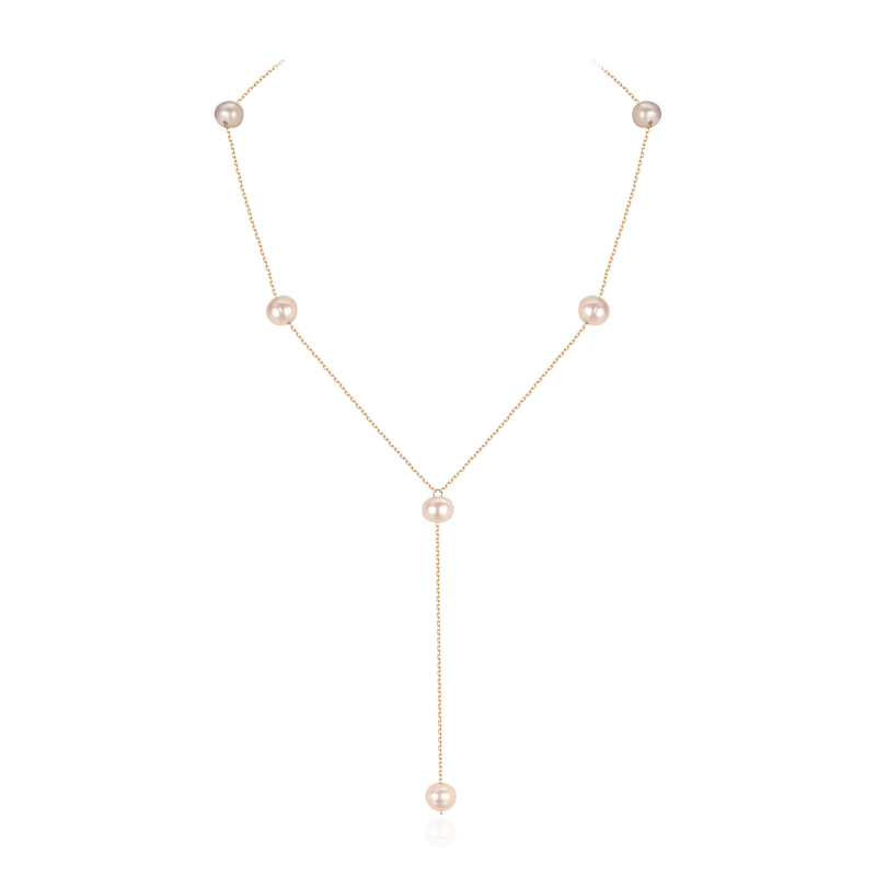 Колье из желтого золота 585 пробы с жемчугом 01Л331333-1