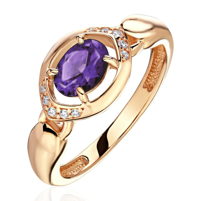 Кольцо из красного золота 585 пробы с аметистом и фианитами 01К3115350-3