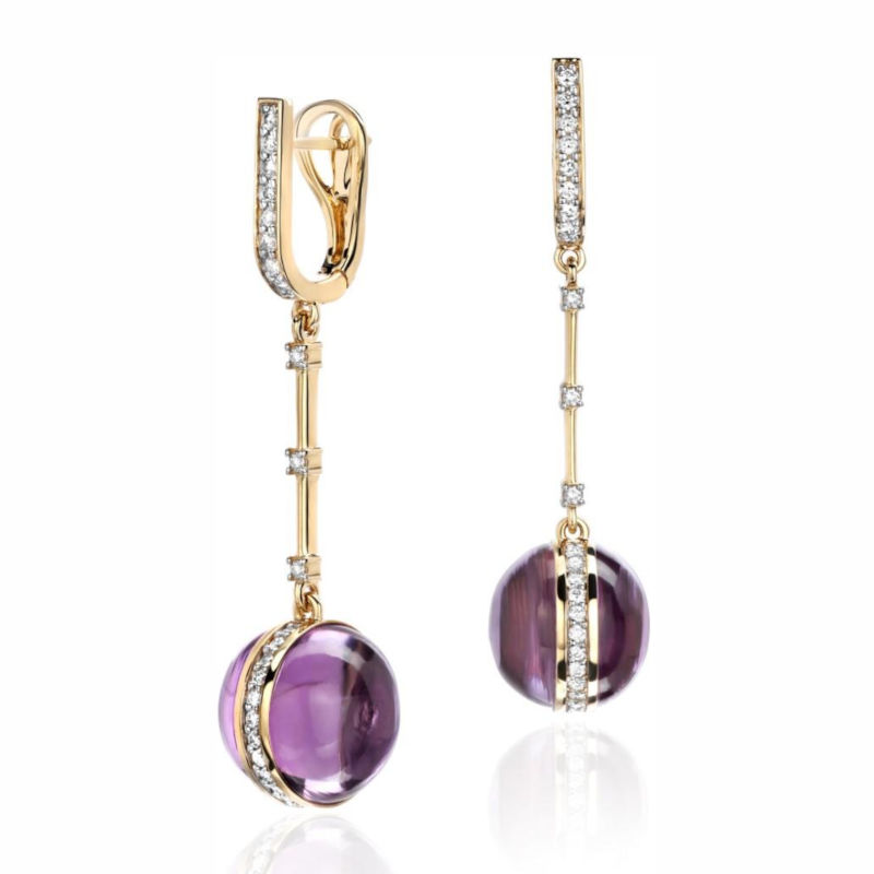 Серьги из желтого золота 585 пробы с аметистами и бриллиантами 01С6313559-3