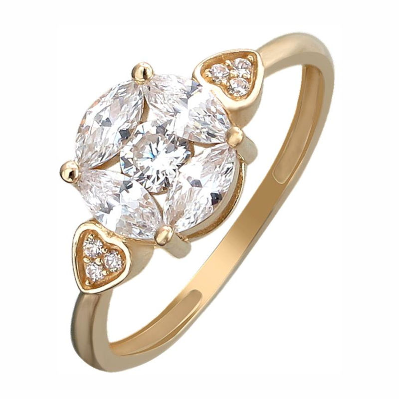 Кольцо из желтого золота 585 пробы c фианитами 01К1313151