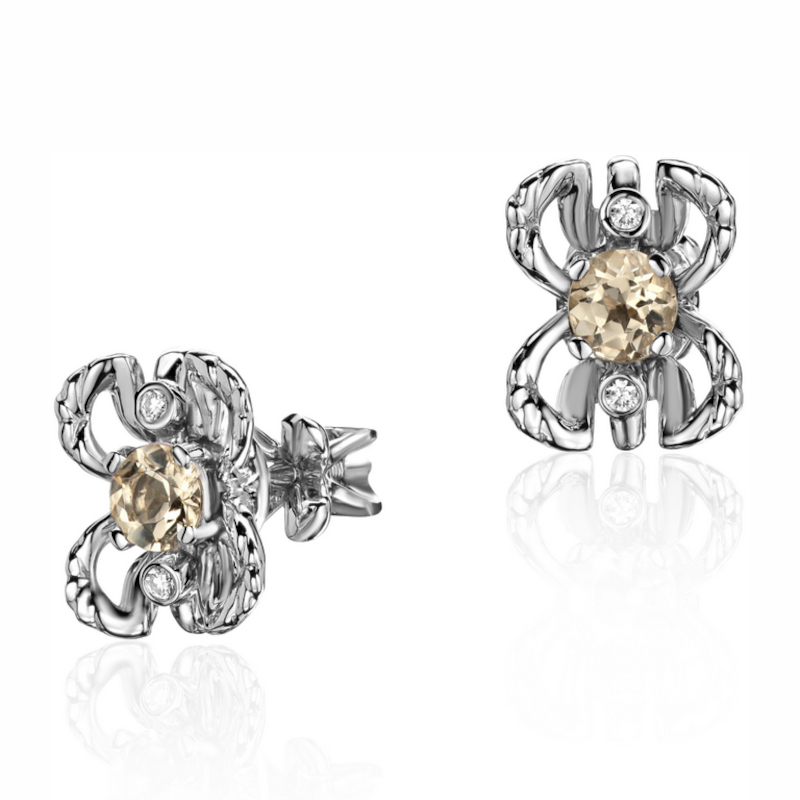 Серьги из белого золота 585 пробы с гелиодором и бриллиантами 01С629681-2 Серьги из белого золота 585 пробы с гелиодором и бриллиантами 01С629681-2