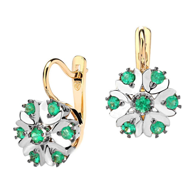 Серьги из комбинированного золота 750 пробы с изумрудами 01С5810421-1 Серьги из комбинированного золота 750 пробы с изумрудами 01С5810421-1