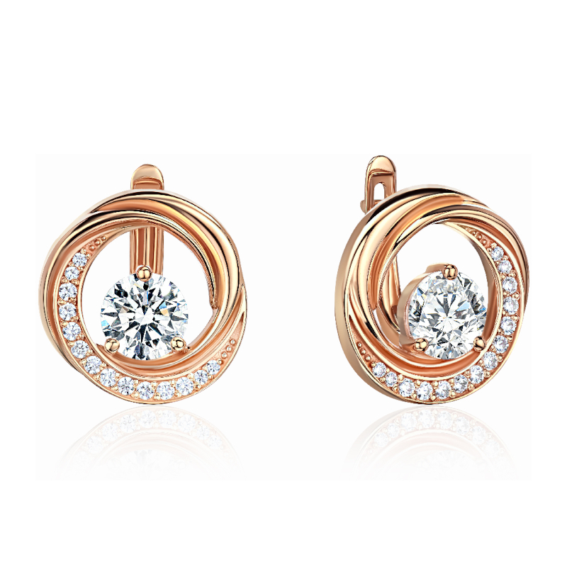 Серьги из красного золота 585 пробы с фианитами 01С1117275Р