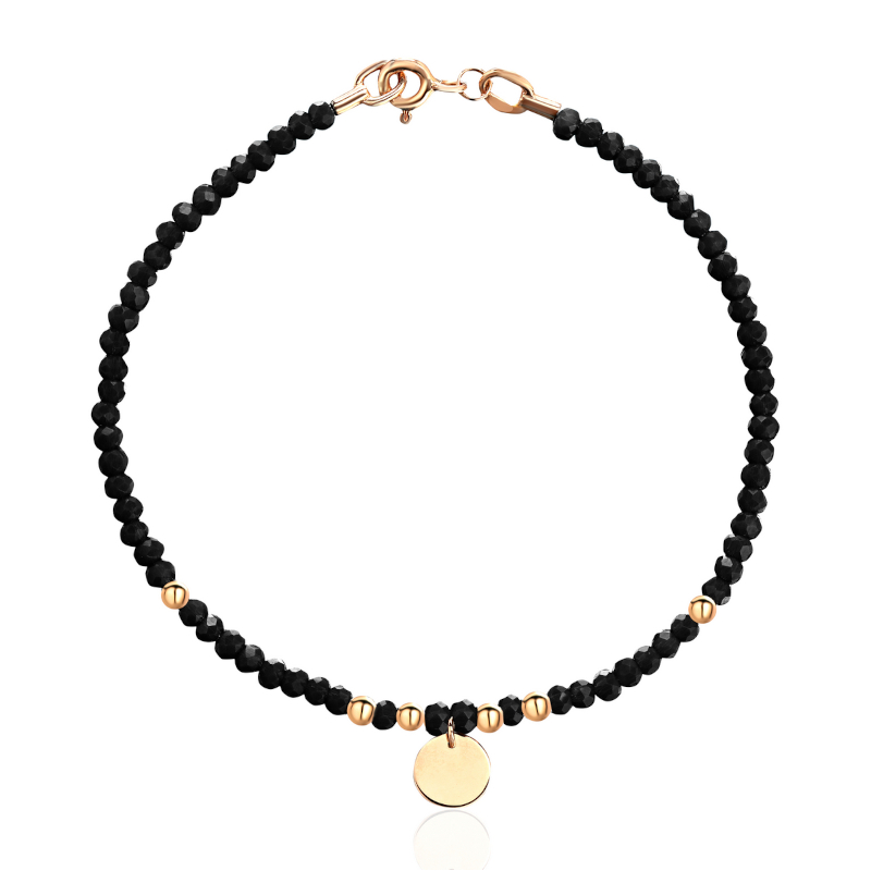 Браслет из красного золота 585 пробы с черным хрусталем 01Б213467-1