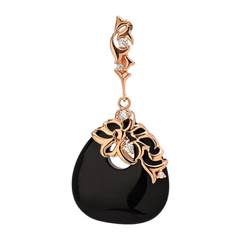 Подвеска из золоченого серебра 925 пробы с фианитами и агатом 01П4510127А-1