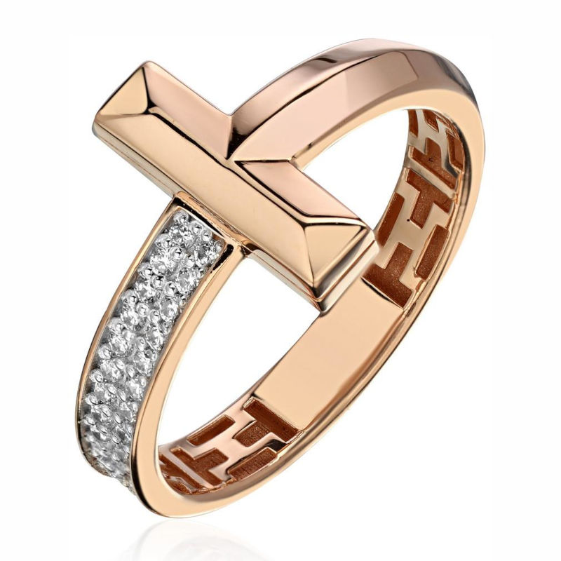 Кольцо из красного золота 585 пробы с фианитами 01К1115037Р