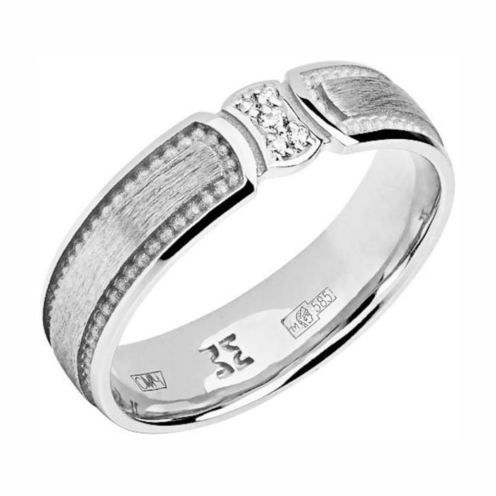 Кольцо обручальное из белого золота 585 пробы с бриллиантами 01О620445