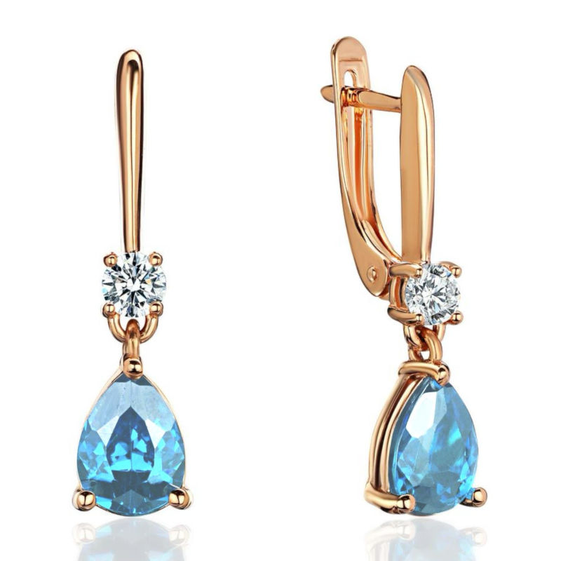 Серьги из красного золота 585 пробы с топазами и фианитами 01С3115337-2