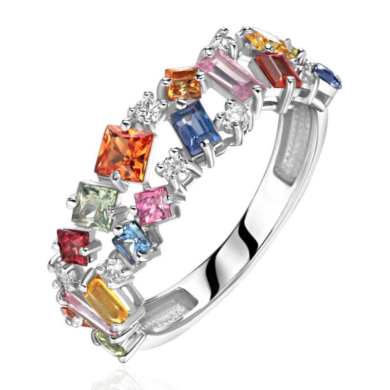 Кольцо из белого золота 585 пробы с сапфирами и бриллиантами 01К6216600-1