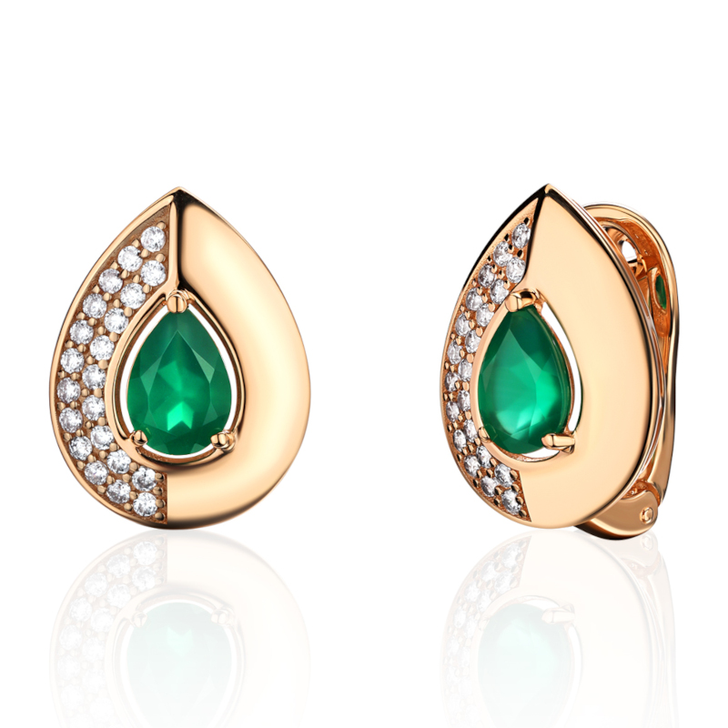 Серьги из красного золота 585 пробы с агатами и фианитами 01С4116518-1