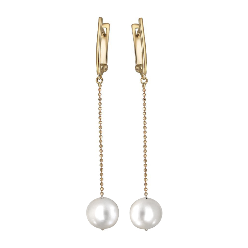 Серьги из желтого золота 585 пробы с жемчугом 01С338339-1