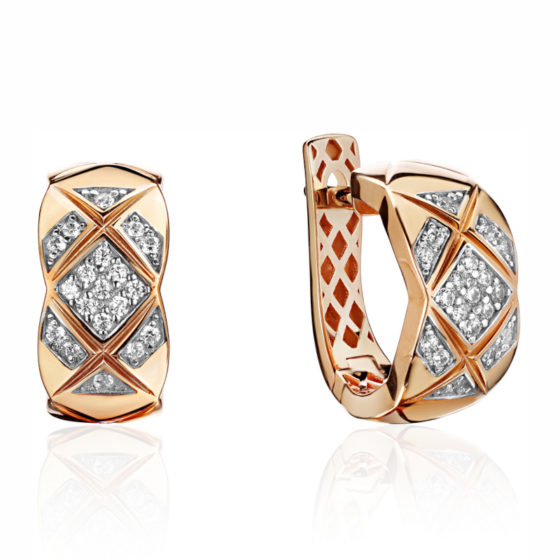 Серьги из красного золота 585 пробы с фианитами 01С1115315