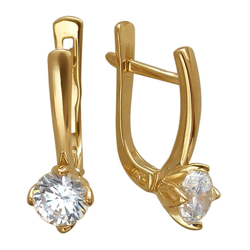 Серьги из желтого золота 585 пробы с фианитами 01С138638