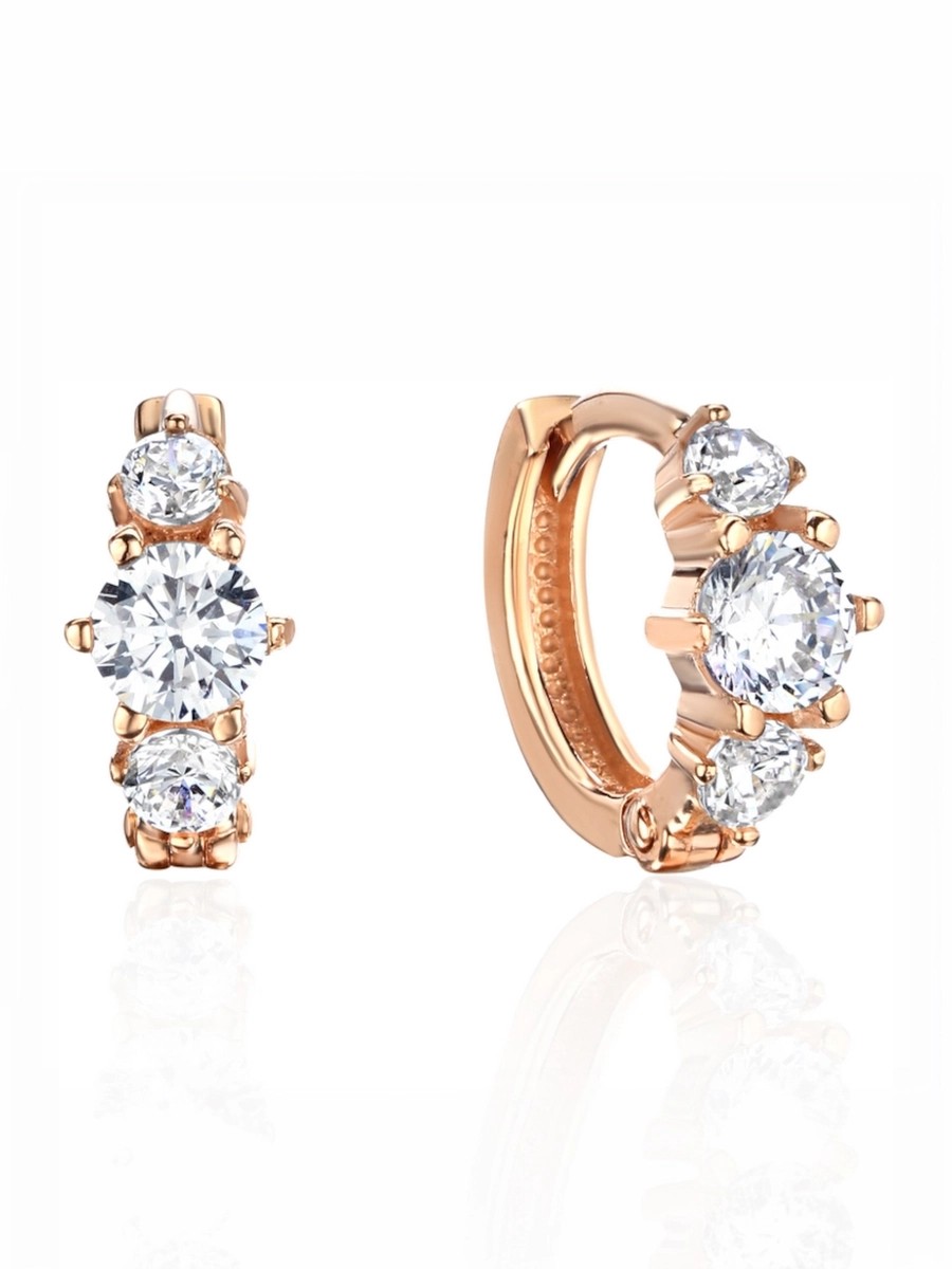 Серьга одиночная из красного золота 585 пробы с фианитами 01С1115111