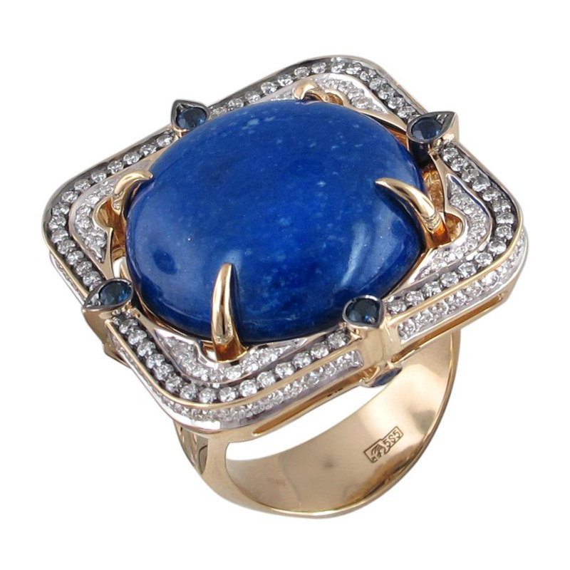 Кольцо из желтого золота 585 пробы с лазуритом, сапфирами и бриллиантами 01К6310522-2 Кольцо из желтого золота 585 пробы с лазуритом, сапфирами и бриллиантами 01К6310522-2