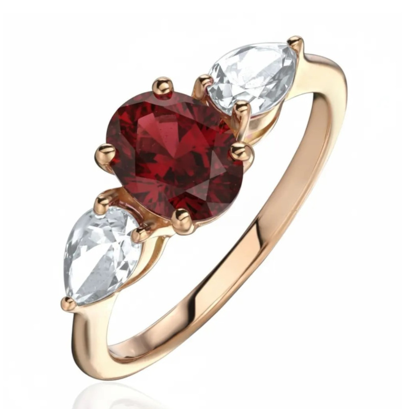 Кольцо из красного золота 585 пробы с гранатом и фианитами 01К3115473-7