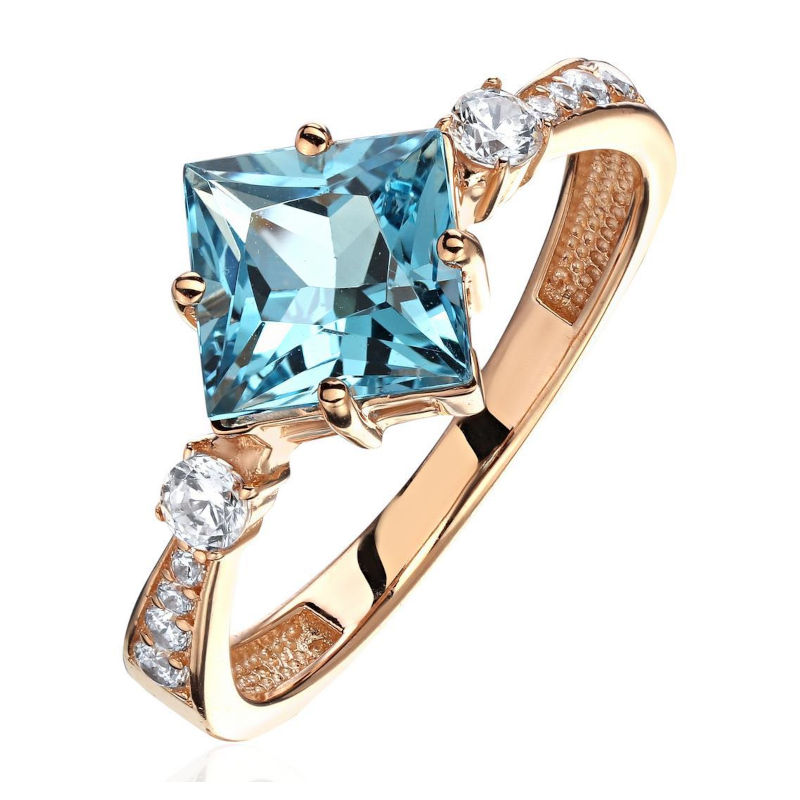 Кольцо из красного золота 585 пробы с топазом и фианитами 01К3116560Р-3