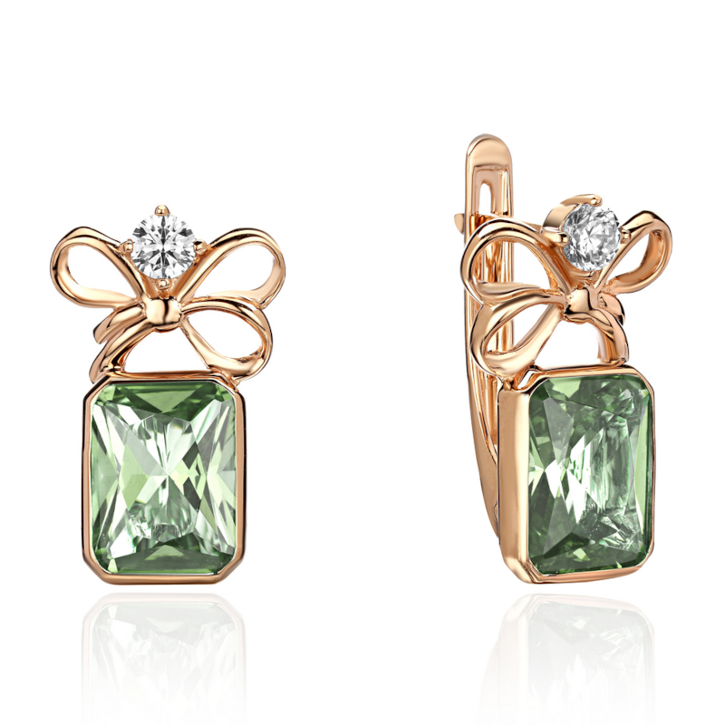 Серьги из красного золота 585 пробы с наноситал кварцем и фианитами 01С2115468-4