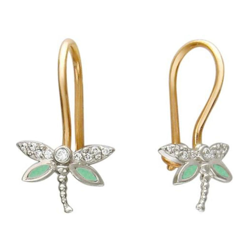Серьги детские из красного золота 585 пробы с фианитами и эмалью 01С116146Э