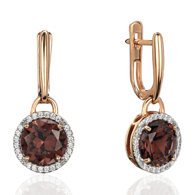 Серьги из красного золота 585 пробы с наноситал турмалином и фианитами 01С2115335-1