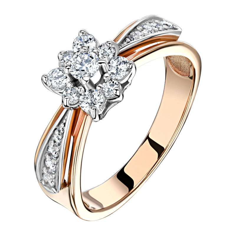 Кольцо из двух цветов золота 585 пробы с фианитами 01К166552