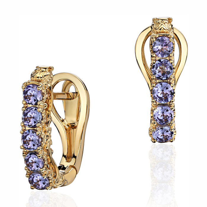 Серьги из желтого золота 585 пробы с танзанитами 01С337394-1