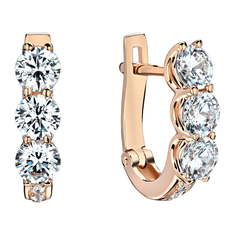 Серьги из красного золота 585 пробы с фианитами 01С115142