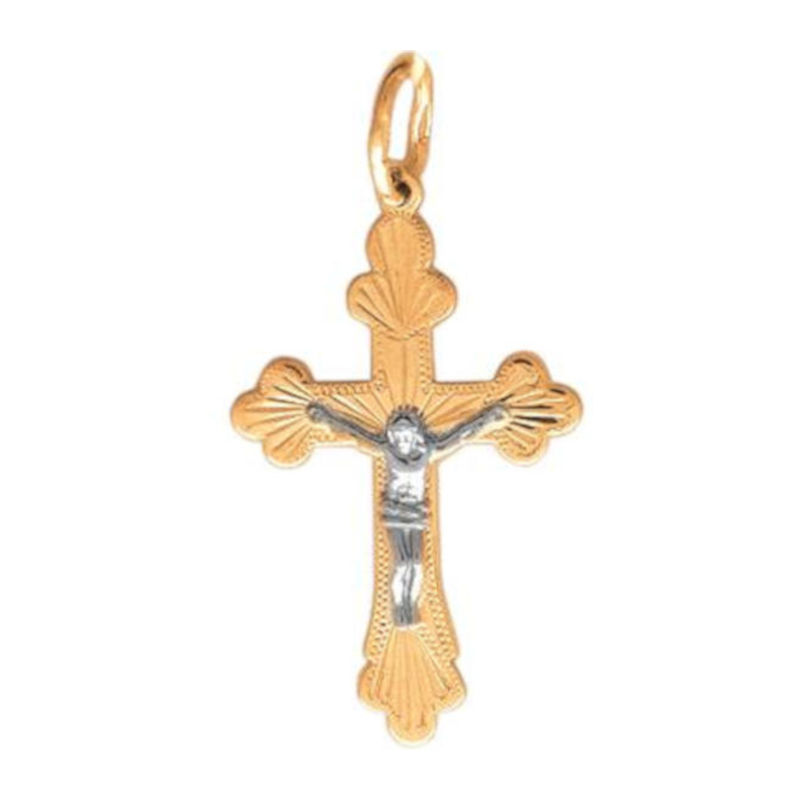 Крест нательный из двух цветов золота 585 пробы без вставок 01Р760526