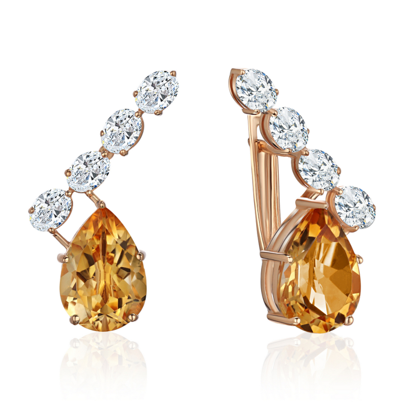 Серьги из красного золота 585 пробы с цитрином и фианитами 01С3116989-2