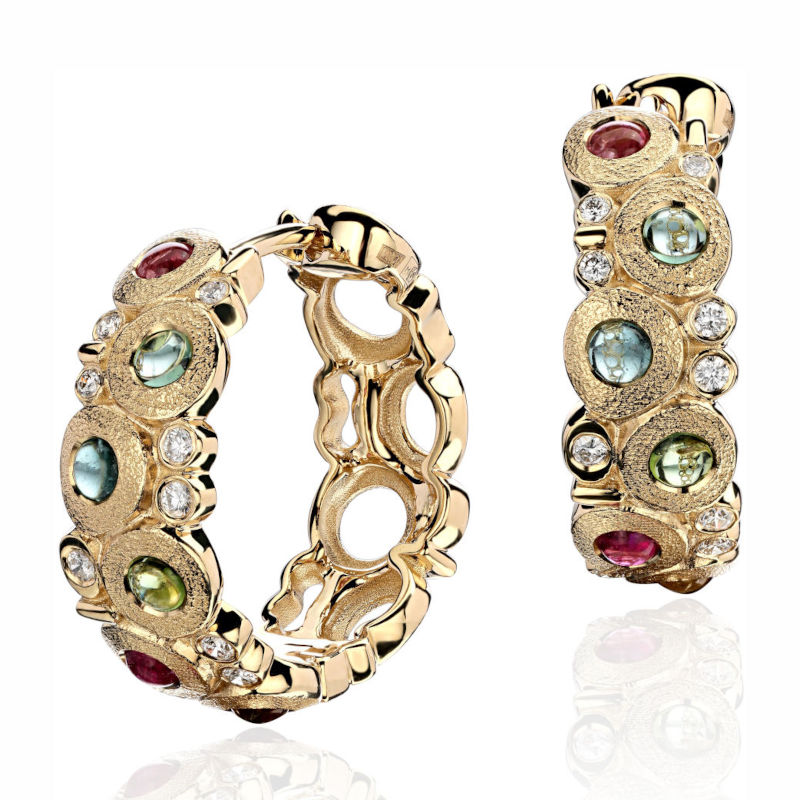 Серьги из желтого золота 585 пробы с турмалинами и бриллиантами 01С6315206-1