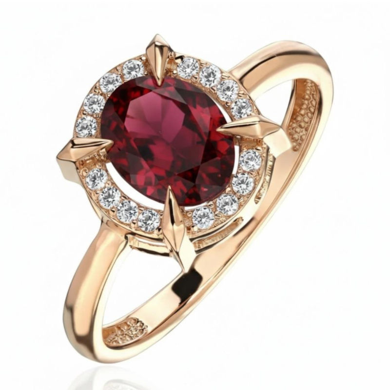 Кольцо из красного золота 585 пробы с гранатом и фианитами 01К3116523-2