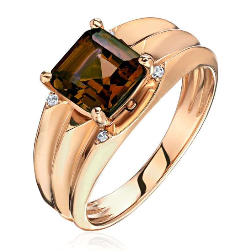 Кольцо из красного золота 585 пробы с раух-топазом и фианитами 01К3116479-2