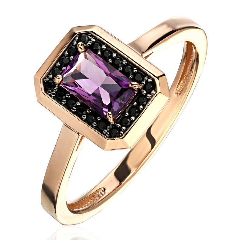 Кольцо из красного золота 585 пробы с аметистом и наношпинелью 01К2114884ЧР-2