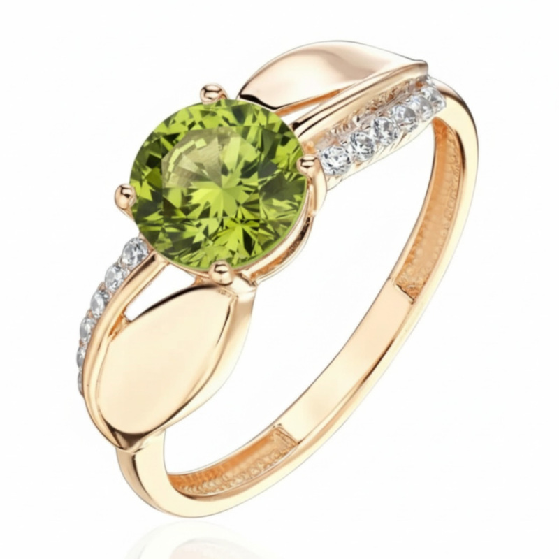 Кольцо из красного золота 585 пробы с хризолитом и фианитами 01К3116423Р-4