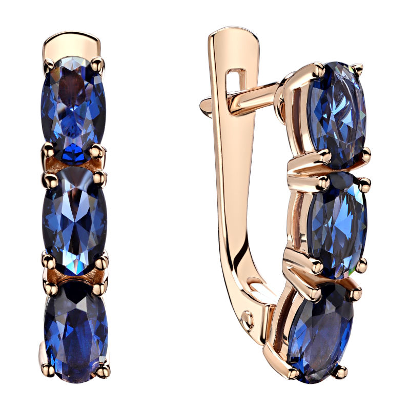 Серьги из красного золота 585 пробы с синт. шпинелью 01С2115053-1