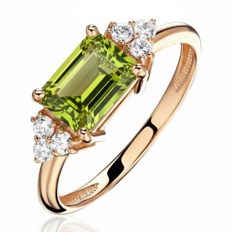 Кольцо из красного золота 585 пробы с хризолитом и фианитами 01К3116476-4