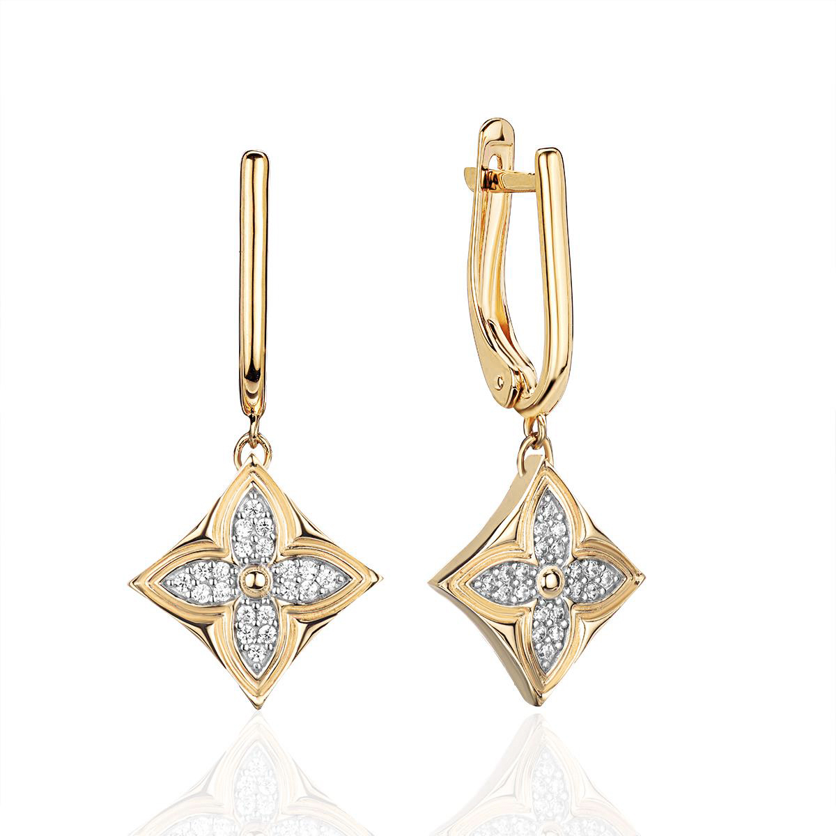 Серьги из желтого золота 585 пробы с фианитами 01С1315577Р Серьги из желтого золота 585 пробы с фианитами 01С1315577Р
