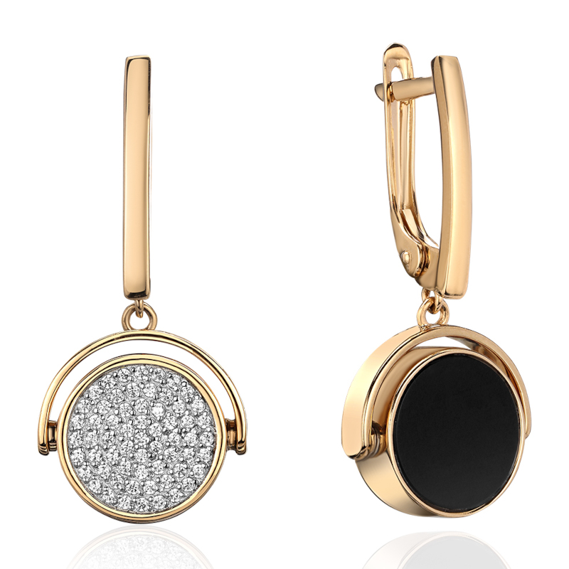 Серьги из желтого золота 585 пробы с агатами и фианитами 01С4315070-1