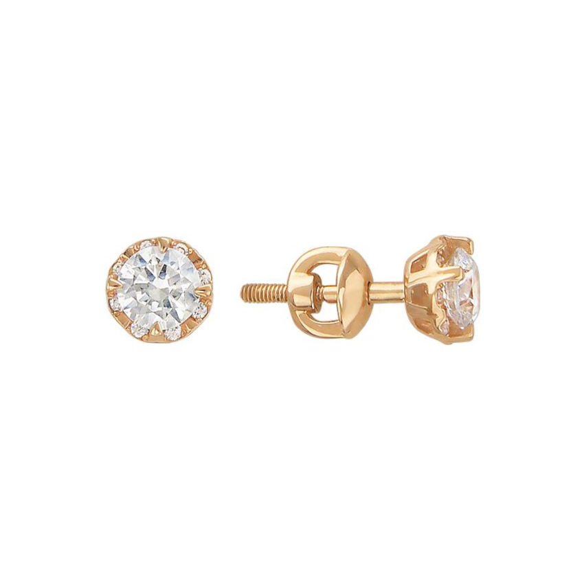 Серьги из красного золота 585 пробы с фианитами 01С119298
