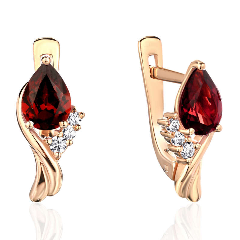Серьги из красного золота 585 пробы с гранатами и фианитами 01С314984-3