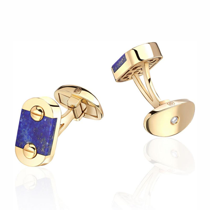 Запонки из желтого золота 585 пробы с лазуритом и бриллиантами 01Н630298-1 Запонки из желтого золота 585 пробы с лазуритом и бриллиантами 01Н630298-1